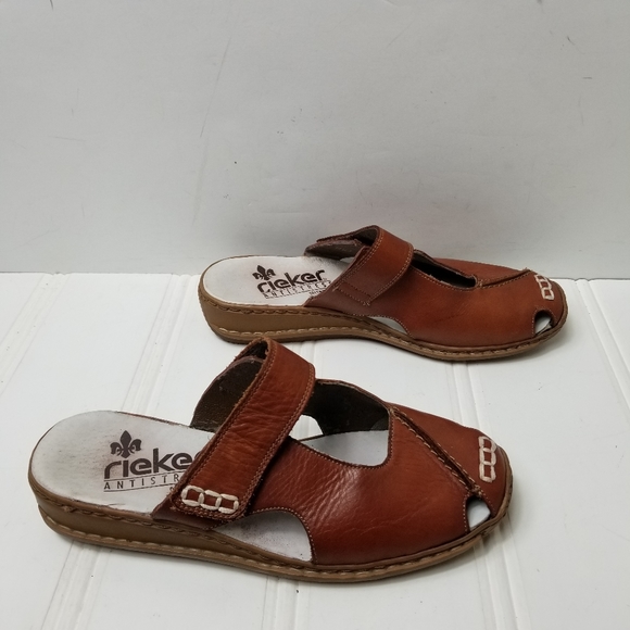 Reiker Shoes Brown Leather Mule Clog Wedge Shoes Womens Size 6 - Picture 3 of 13